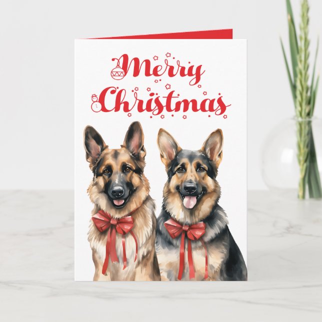 Cute German Shepherd Puppy Dog Merry Christmas  Card (Front)