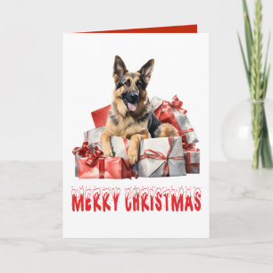 Cute German Shepherd Puppy Dog Merry Christmas Card