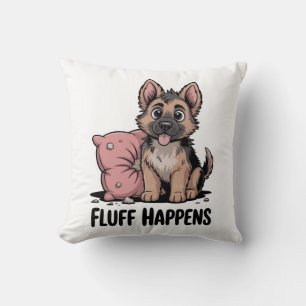 Cute German Shepherd Puppy "Fluff Happens" Dog Throw Pillow