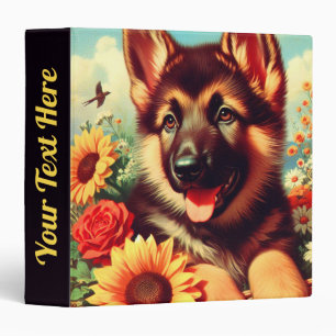 Cute German Shepherd Puppy Painting 3 Ring Binder