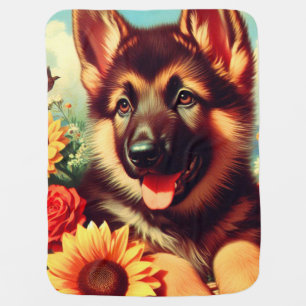 Cute German Shepherd Puppy Painting Baby Blanket