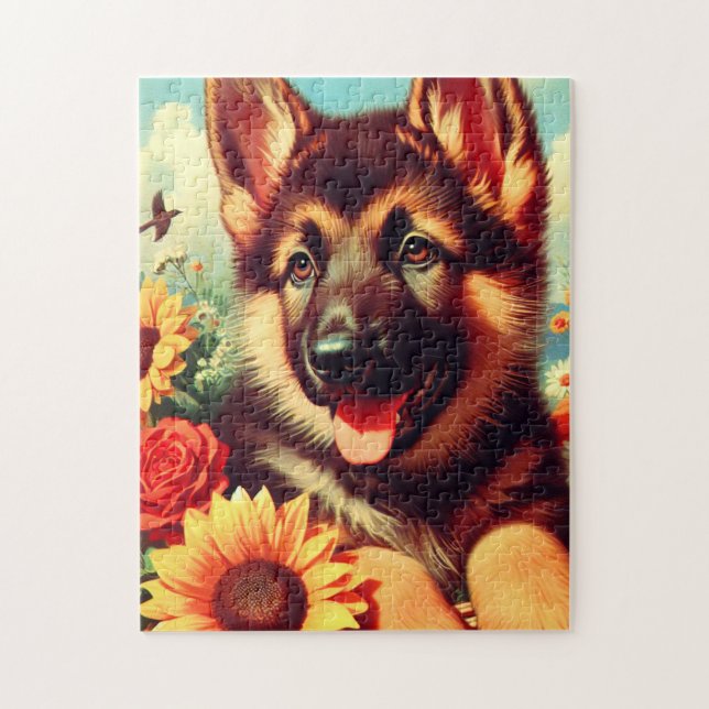 Cute German Shepherd Puppy Painting Jigsaw Puzzle (Vertical)
