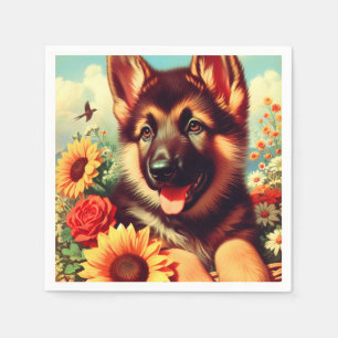 Cute German Shepherd Puppy Painting Napkins