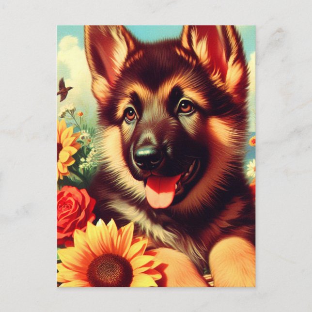 Cute German Shepherd Puppy Painting Postcard (Front)