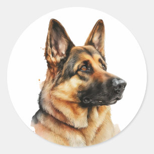 Cute German Shepherd Puppy Watercolor Dog  Classic Round Sticker