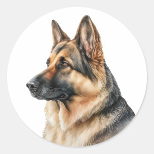 Cute German Shepherd Puppy Watercolor Dog   Classic Round Sticker