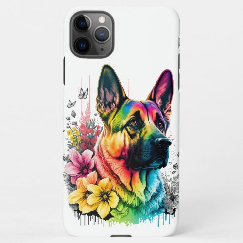 Cute German Shepherd Sunflower Lover Drawing Art  iPhone 11Pro Max Case