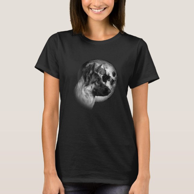 cute German Shepherd with Moon Dog T-Shirt (Front)