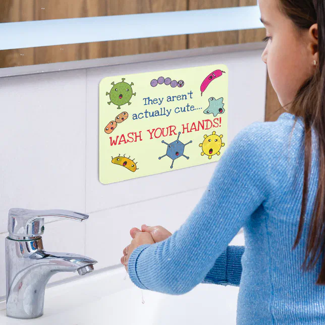 Cute Germs Hand Washing Reminder Door Sign | Zazzle