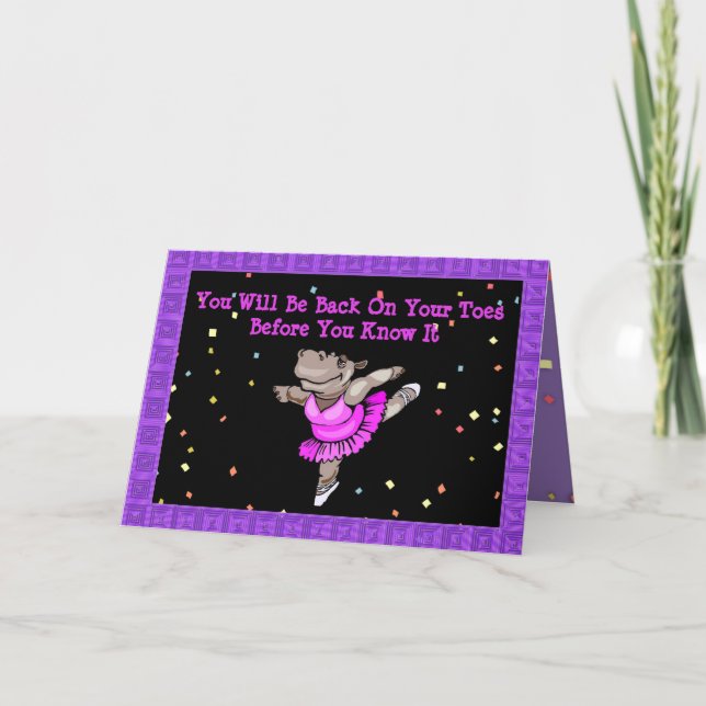 Cute Get Well Card with Hippo Ballerina On Toe (Front)