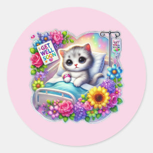 Cute get well soon cat  classic round sticker