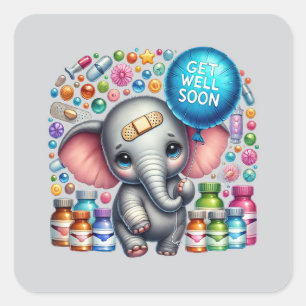 Cute get well soon elephant square sticker