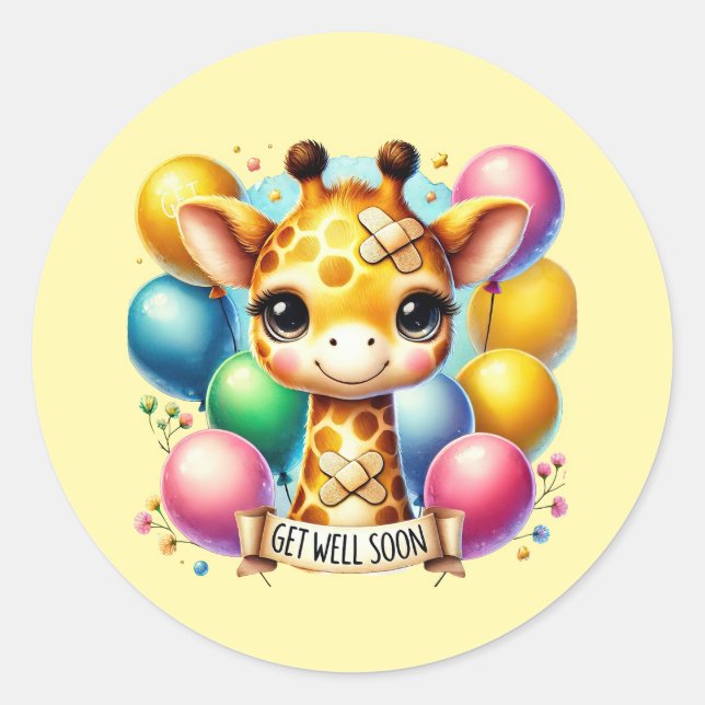 Cute get well soon giraffe  classic round sticker (Front)