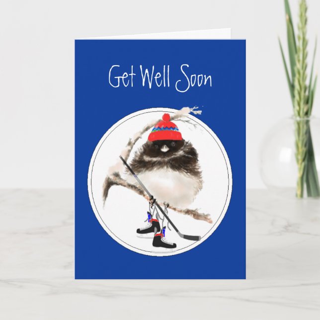 Cute Get Well Soon Ice Hockey Sport Bird Card (Front)