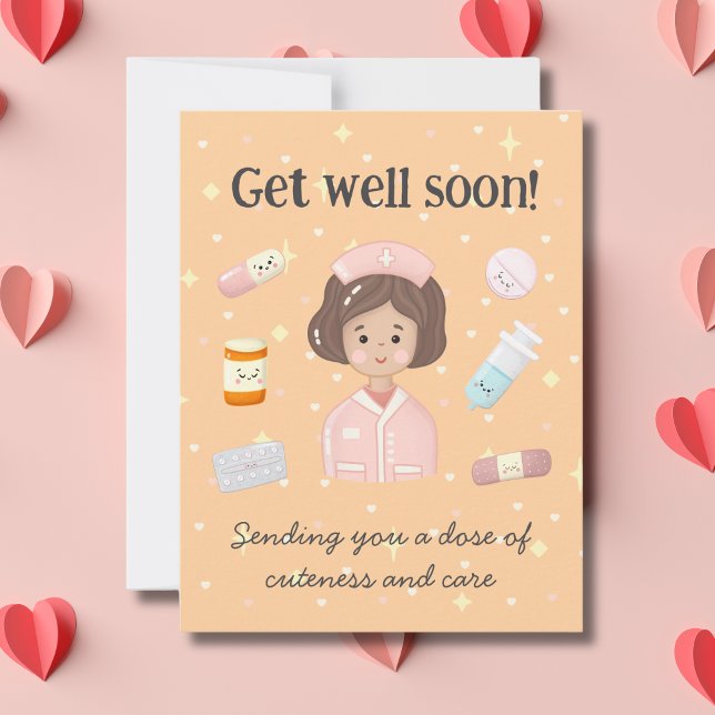 Cute Get Well Soon Kawaii Medical Cartoon Note Card (Creator Uploaded)