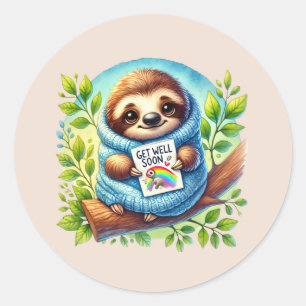 Cute get well soon sloth classic round sticker