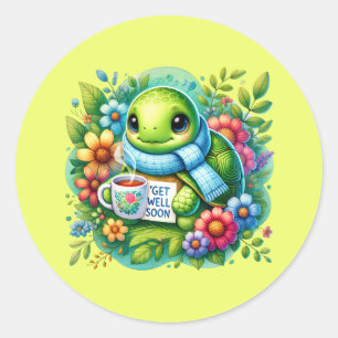 Cute get well soon turtle classic round sticker