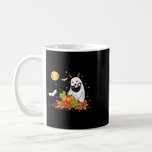Cute Ghost 2Cat Pumpkin Fall Leaves Halloween Cost Coffee Mug