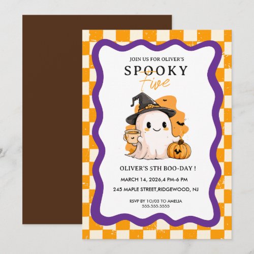 Cute Ghost 5th Halloween Birthday Party Invitation