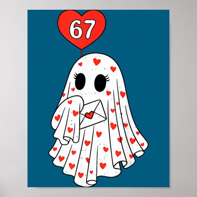 Cute Ghost 6 7 Six Seven Meme Valentines Day Men W Poster (Front)