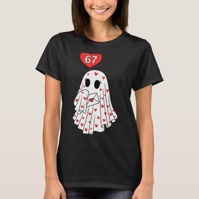 Cute Ghost 6 7 Six Seven Meme Valentines Day Men W T-Shirt (Front)