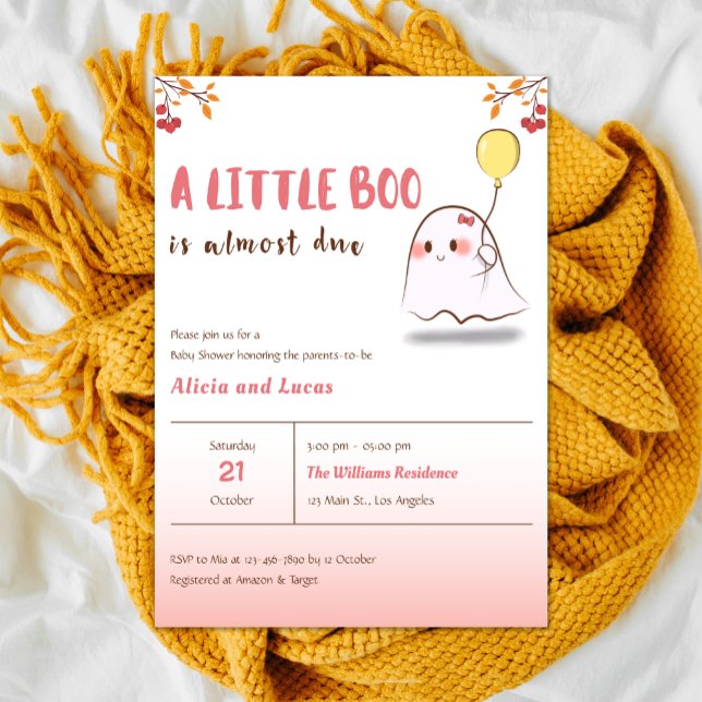 Cute Ghost A Little Boo Halloween Baby Shower  Invitation (Creator Uploaded)