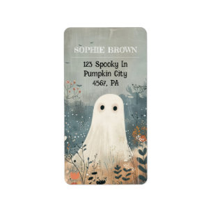 Cute Ghost among Flowers Halloween Address Label