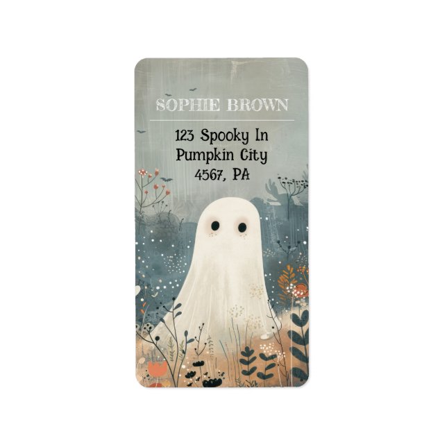 Cute Ghost among Flowers Halloween Address Label (Front)