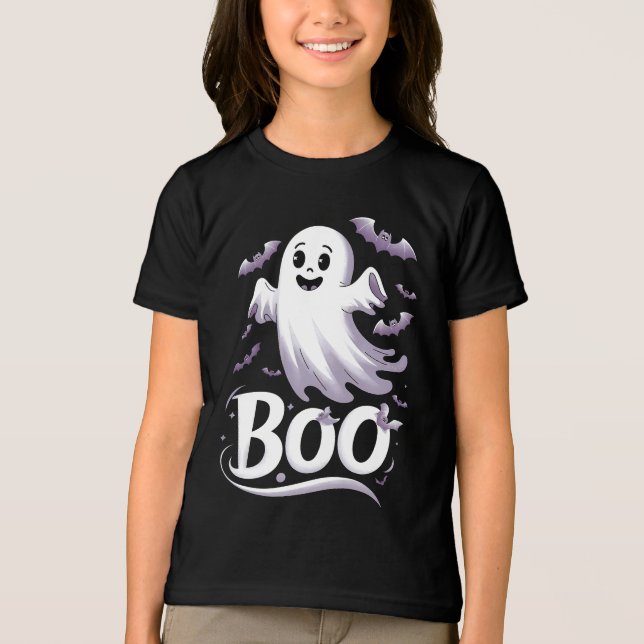 Cute Ghost and Bats 'Boo' Halloween Tri-Blend Shirt (Front)