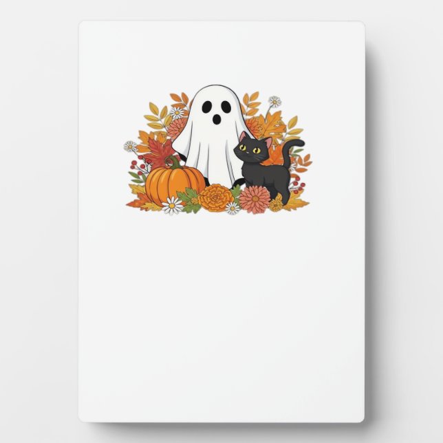 Cute Ghost and Black Cat Classic T-Shirt Plaque (Front)