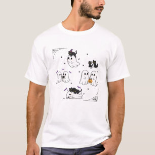 Cute Ghost and Black Cat Friends Halloween T-Shirt