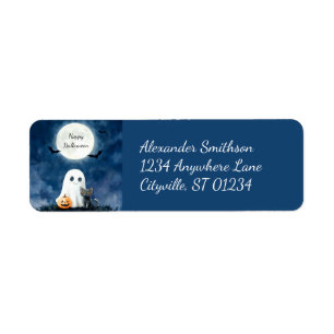 Cute Ghost and Black Cat Halloween Label
