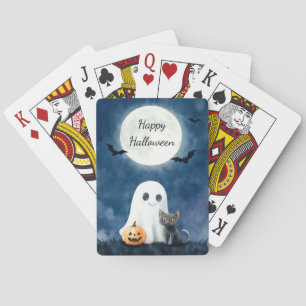 Cute Ghost and Black Cat Halloween Poker Cards