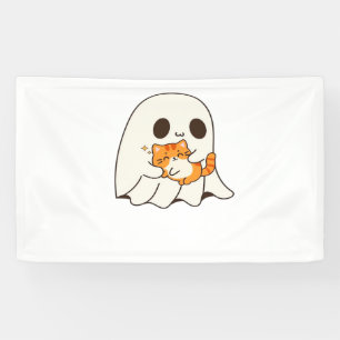 Cute ghost and cat, Gift Halloween Classic T-Shirt Banner