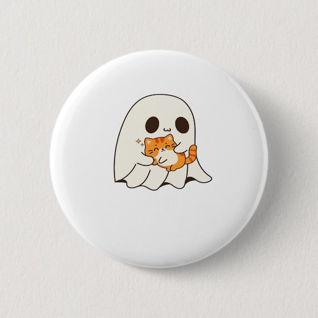 Cute ghost and cat, Gift Halloween Classic T-Shirt Button (Front)