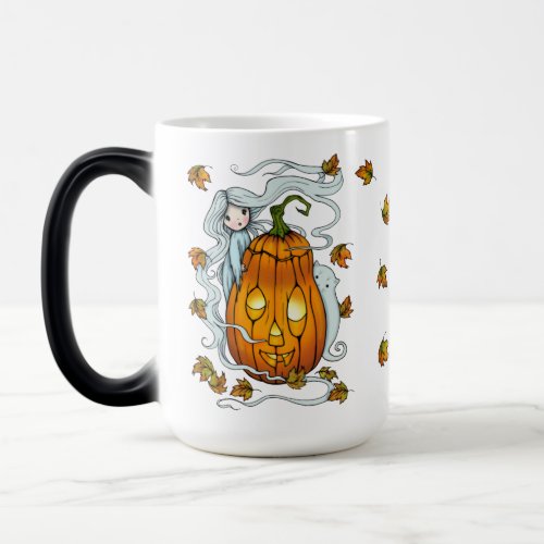 Cute Ghost and Jack_o_Lantern Falling Leaves Magic Mug