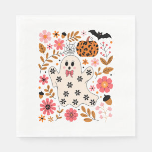 Cute Ghost and Pumpkin Floral Spooky Napkins
