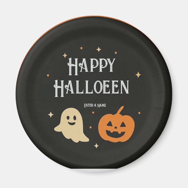 Cute Ghost and Pumpkin Halloween Paper Plate with  Magnet (Front)