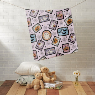 Cute Ghost and Pumpkin Halloween Stamps Pattern Baby Blanket