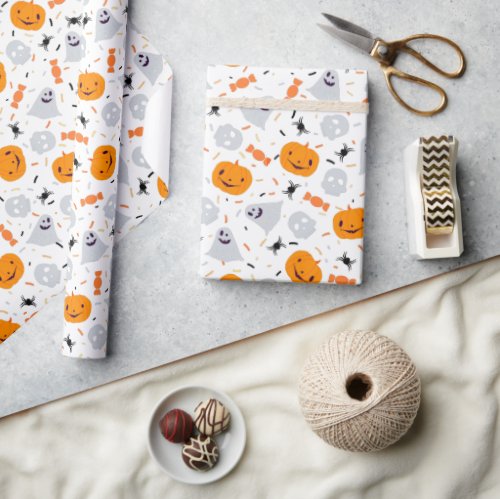 Cute Ghost and Pumpkin Halloween Wrapping Paper