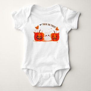 Cute Ghost and Pumpkin Trick or Treat Halloween Baby Bodysuit