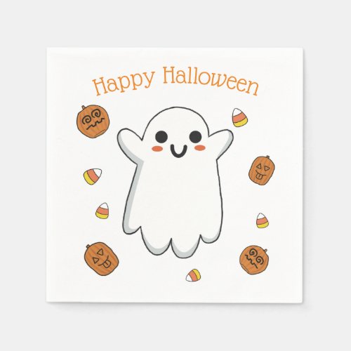 Cute Ghost and Pumpkins Halloween Paper Napkins