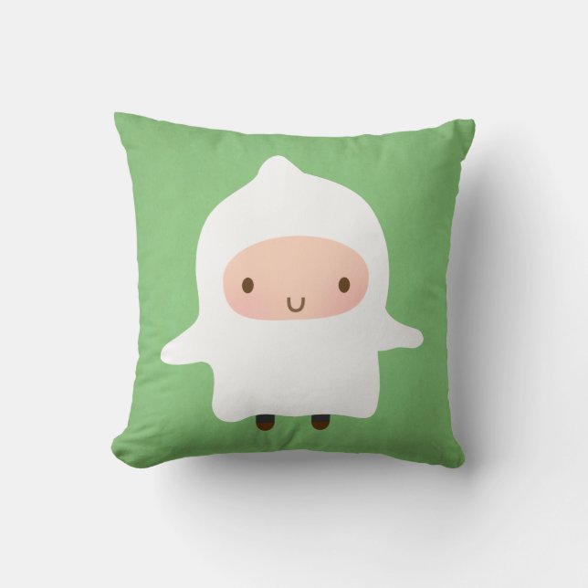 Cute Ghost and Skeleton Boy Halloween Throw Pillow (Front)