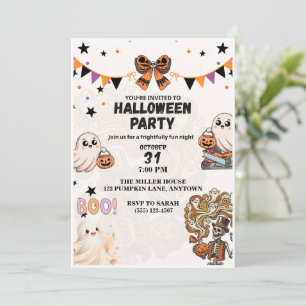 Cute Ghost and Skeleton Halloween Party Invitation