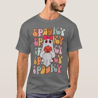Cute Ghost Autumn Fall Spooky Retro Groovy Hallowe T-Shirt