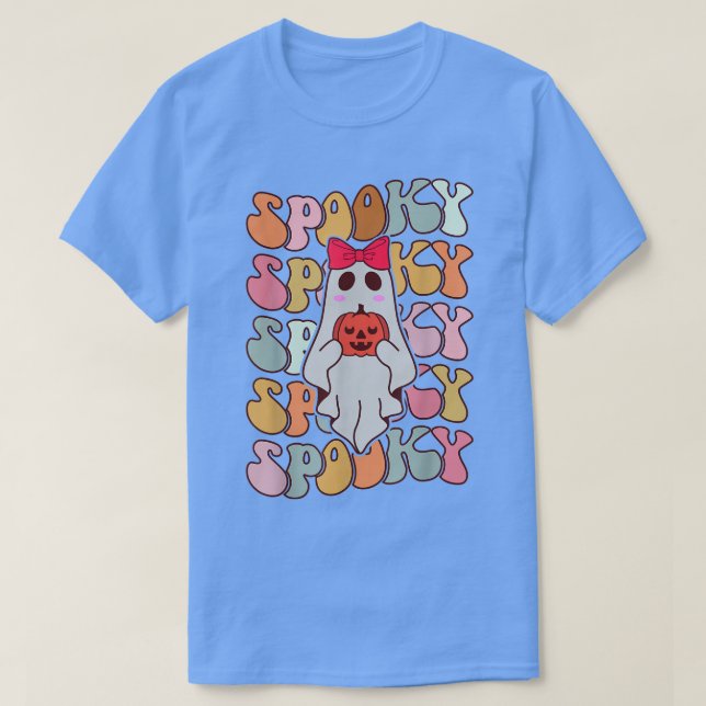 Cute Ghost Autumn Fall Spooky Retro Groovy Hallowe T-Shirt (Design Front)