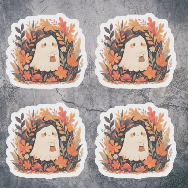 Cute Ghost Autumn Floral Halloween Design Accent Sticker (Creator Uploaded)