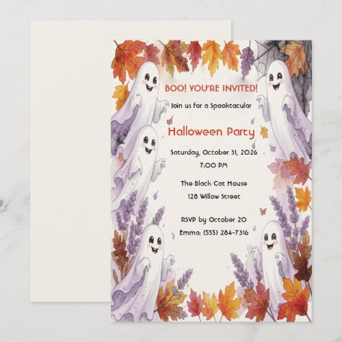 Cute Ghost Autumn Halloween Invitation
