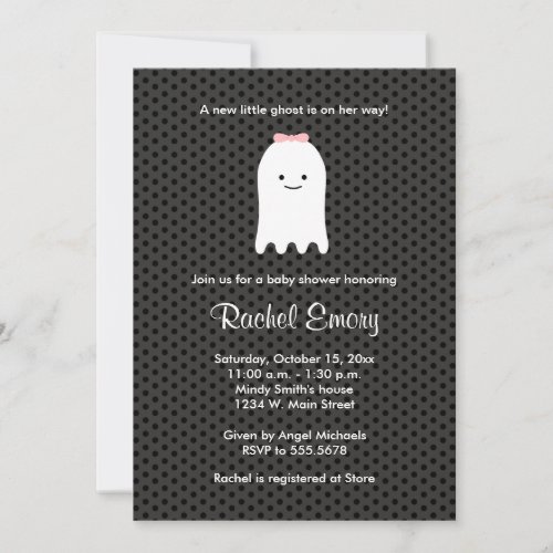 Cute Ghost Baby Girl Halloween Shower Invitations