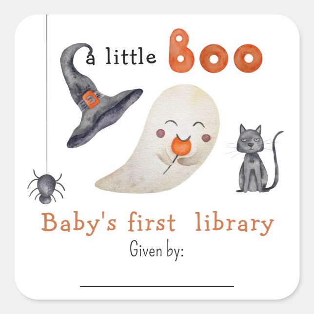 Cute Ghost - Baby's first library Square Sticker (Front)